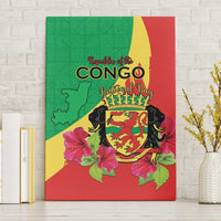 Personalized Congo Brazzaville National Day Canvas Wall Art Coat Of Arms Hibiscus Flower - Wonder Print Shop