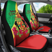 Personalized Congo Brazzaville National Day Car Seat Cover Coat Of Arms Hibiscus Flower - Wonder Print Shop