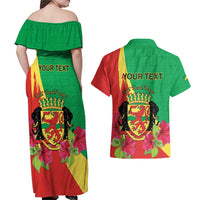 Personalized Congo Brazzaville National Day Couples Matching Off Shoulder Maxi Dress and Hawaiian Shirt Coat Of Arms Hibiscus Flower - Wonder Print Shop