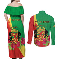 Personalized Congo Brazzaville National Day Couples Matching Off Shoulder Maxi Dress and Long Sleeve Button Shirt Coat Of Arms Hibiscus Flower - Wonder Print Shop
