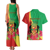 Personalized Congo Brazzaville National Day Couples Matching Tank Maxi Dress and Hawaiian Shirt Coat Of Arms Hibiscus Flower - Wonder Print Shop