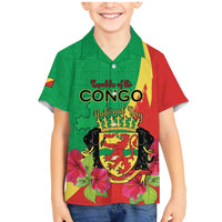 Personalized Congo Brazzaville National Day Family Matching Mermaid Dress and Hawaiian Shirt Coat Of Arms Hibiscus Flower - Wonder Print Shop