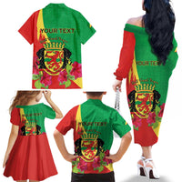 Personalized Congo Brazzaville National Day Family Matching Off The Shoulder Long Sleeve Dress and Hawaiian Shirt Coat Of Arms Hibiscus Flower - Wonder Print Shop