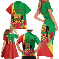 Personalized Congo Brazzaville National Day Family Matching Short Sleeve Bodycon Dress and Hawaiian Shirt Coat Of Arms Hibiscus Flower - Wonder Print Shop