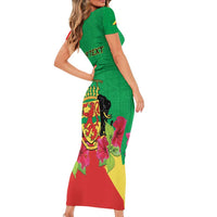 Personalized Congo Brazzaville National Day Family Matching Short Sleeve Bodycon Dress and Hawaiian Shirt Coat Of Arms Hibiscus Flower - Wonder Print Shop