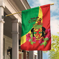 Personalized Congo Brazzaville National Day Garden Flag Coat Of Arms Hibiscus Flower - Wonder Print Shop