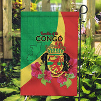Personalized Congo Brazzaville National Day Garden Flag Coat Of Arms Hibiscus Flower - Wonder Print Shop