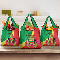 Personalized Congo Brazzaville National Day Grocery Bag Coat Of Arms Hibiscus Flower - Wonder Print Shop