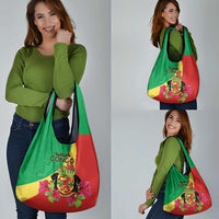 Personalized Congo Brazzaville National Day Grocery Bag Coat Of Arms Hibiscus Flower - Wonder Print Shop