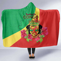 Personalized Congo Brazzaville National Day Hooded Blanket Coat Of Arms Hibiscus Flower - Wonder Print Shop