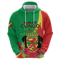 Personalized Congo Brazzaville National Day Hoodie Coat Of Arms Hibiscus Flower - Wonder Print Shop