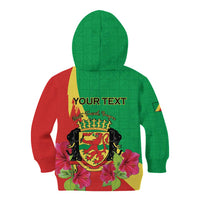 Personalized Congo Brazzaville National Day Kid Hoodie Coat Of Arms Hibiscus Flower - Wonder Print Shop