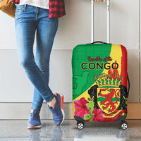 Personalized Congo Brazzaville National Day Luggage Cover Coat Of Arms Hibiscus Flower - Wonder Print Shop