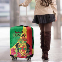 Personalized Congo Brazzaville National Day Luggage Cover Coat Of Arms Hibiscus Flower - Wonder Print Shop