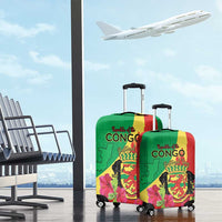 Personalized Congo Brazzaville National Day Luggage Cover Coat Of Arms Hibiscus Flower - Wonder Print Shop