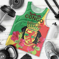 Personalized Congo Brazzaville National Day Men Tank Top Coat Of Arms Hibiscus Flower - Wonder Print Shop