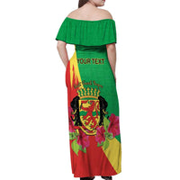 Personalized Congo Brazzaville National Day Off Shoulder Maxi Dress Coat Of Arms Hibiscus Flower - Wonder Print Shop