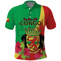 Personalized Congo Brazzaville National Day Polo Shirt Coat Of Arms Hibiscus Flower - Wonder Print Shop