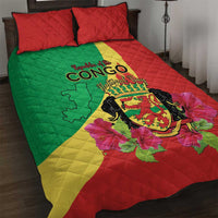 Personalized Congo Brazzaville National Day Quilt Bed Set Coat Of Arms Hibiscus Flower - Wonder Print Shop