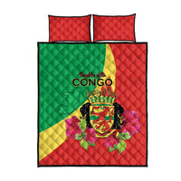 Personalized Congo Brazzaville National Day Quilt Bed Set Coat Of Arms Hibiscus Flower - Wonder Print Shop