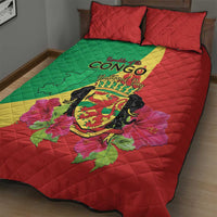 Personalized Congo Brazzaville National Day Quilt Bed Set Coat Of Arms Hibiscus Flower - Wonder Print Shop