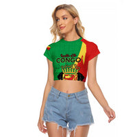 Personalized Congo Brazzaville National Day Raglan Cropped T Shirt Coat Of Arms Hibiscus Flower - Wonder Print Shop