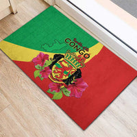 Personalized Congo Brazzaville National Day Rubber Doormat Coat Of Arms Hibiscus Flower - Wonder Print Shop