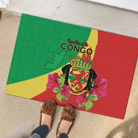 Personalized Congo Brazzaville National Day Rubber Doormat Coat Of Arms Hibiscus Flower - Wonder Print Shop