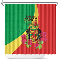 Personalized Congo Brazzaville National Day Shower Curtain Coat Of Arms Hibiscus Flower - Wonder Print Shop