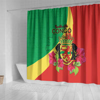 Personalized Congo Brazzaville National Day Shower Curtain Coat Of Arms Hibiscus Flower - Wonder Print Shop