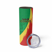 Personalized Congo Brazzaville National Day Skinny Tumbler Coat Of Arms Hibiscus Flower - Wonder Print Shop