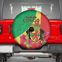 Personalized Congo Brazzaville National Day Spare Tire Cover Coat Of Arms Hibiscus Flower - Wonder Print Shop