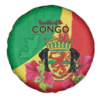 Personalized Congo Brazzaville National Day Spare Tire Cover Coat Of Arms Hibiscus Flower - Wonder Print Shop