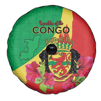 Personalized Congo Brazzaville National Day Spare Tire Cover Coat Of Arms Hibiscus Flower - Wonder Print Shop