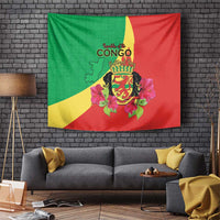 Personalized Congo Brazzaville National Day Tapestry Coat Of Arms Hibiscus Flower - Wonder Print Shop