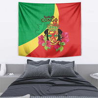 Personalized Congo Brazzaville National Day Tapestry Coat Of Arms Hibiscus Flower - Wonder Print Shop