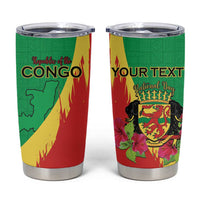 Personalized Congo Brazzaville National Day Tumbler Cup Coat Of Arms Hibiscus Flower - Wonder Print Shop