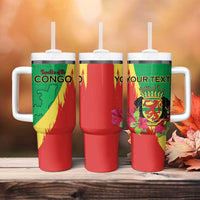 Personalized Congo Brazzaville National Day Tumbler With Handle Coat Of Arms Hibiscus Flower - Wonder Print Shop