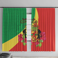 Personalized Congo Brazzaville National Day Window Curtain Coat Of Arms Hibiscus Flower - Wonder Print Shop