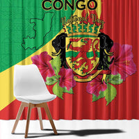 Personalized Congo Brazzaville National Day Window Curtain Coat Of Arms Hibiscus Flower - Wonder Print Shop