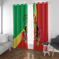 Personalized Congo Brazzaville National Day Window Curtain Coat Of Arms Hibiscus Flower - Wonder Print Shop