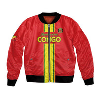 Custom Congo Brazzaville Football Bomber Jacket Go Ba Diabulu ya Mbwaki Red Color - Wonder Print Shop