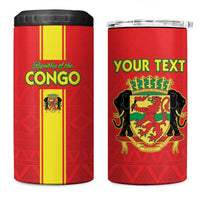 Custom Congo Brazzaville Football 4 in 1 Can Cooler Tumbler Go Ba Diabulu ya Mbwaki Red Color - Wonder Print Shop