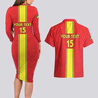 Custom Congo Brazzaville Football Couples Matching Long Sleeve Bodycon Dress and Hawaiian Shirt Go Ba Diabulu ya Mbwaki Red Color - Wonder Print Shop