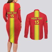 Custom Congo Brazzaville Football Couples Matching Long Sleeve Bodycon Dress and Long Sleeve Button Shirt Go Ba Diabulu ya Mbwaki Red Color - Wonder Print Shop
