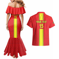 Custom Congo Brazzaville Football Couples Matching Mermaid Dress and Hawaiian Shirt Go Ba Diabulu ya Mbwaki Red Color - Wonder Print Shop
