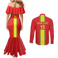 Custom Congo Brazzaville Football Couples Matching Mermaid Dress and Long Sleeve Button Shirt Go Ba Diabulu ya Mbwaki Red Color - Wonder Print Shop