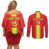 Custom Congo Brazzaville Football Couples Matching Off Shoulder Short Dress and Long Sleeve Button Shirt Go Ba Diabulu ya Mbwaki Red Color - Wonder Print Shop