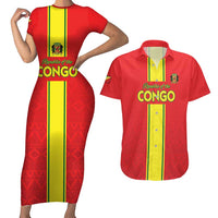 Custom Congo Brazzaville Football Couples Matching Short Sleeve Bodycon Dress and Hawaiian Shirt Go Ba Diabulu ya Mbwaki Red Color - Wonder Print Shop