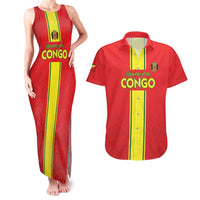 Custom Congo Brazzaville Football Couples Matching Tank Maxi Dress and Hawaiian Shirt Go Ba Diabulu ya Mbwaki Red Color - Wonder Print Shop